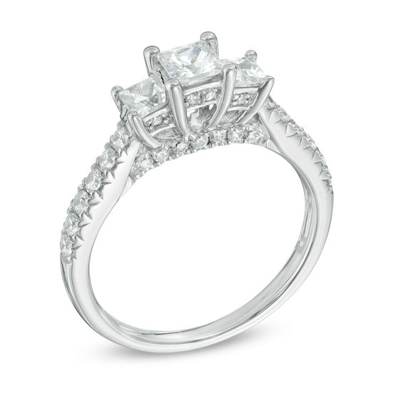 Celebration Ideal 1-1/5 CT. T.w. Princess-Cut Certified Diamond Three Stone Ring in 14K White Gold (J/I1)