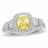 Thumbnail Image 1 of 1-1/4 CT. T.W. Certified Cushion-Cut Yellow Diamond Frame Engagement Ring in 18K White Gold (P/SI2)