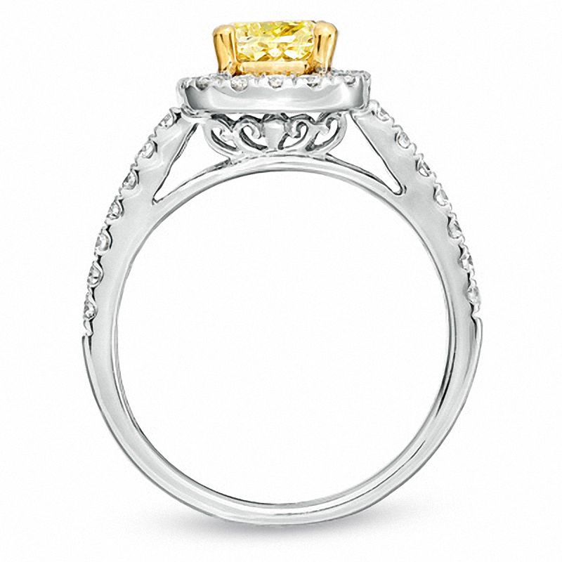 2 CT. T.W. Certified Cushion-Cut Yellow Diamond Frame Bridal Set in 18K White Gold (P/SI2)