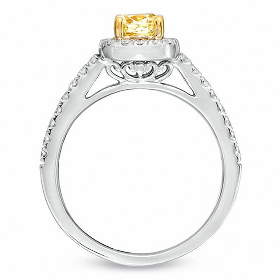 1-1/8 CT. T.w. Certified Cushion-Cut Yellow Diamond Frame Bridal Set in 18K White Gold (P/Si2)