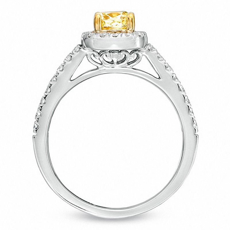 1-1/8 CT. T.W. Certified Cushion-Cut Yellow Diamond Frame Bridal Set in 18K White Gold (P/SI2)