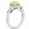 Thumbnail Image 1 of 1-1/10 CT. T.W. Certified Cushion-Cut Yellow Diamond Frame Engagement Ring in 18K White Gold (P/SI2)