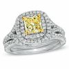 Thumbnail Image 1 of 2 CT. T.W. Certified Princess-CutYellow Diamond Bridal Set in 18K White Gold (P/SI2)