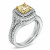 Thumbnail Image 2 of 2 CT. T.W. Certified Princess-CutYellow Diamond Bridal Set in 18K White Gold (P/SI2)