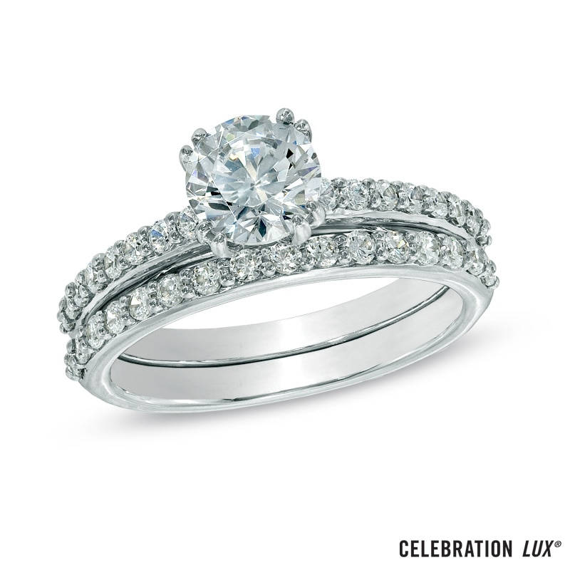 Main Image 1 of Celebration Lux® 1-1/2 CT. T.W. Certified Diamond Bridal Set in 18K White Gold (I/SI2)