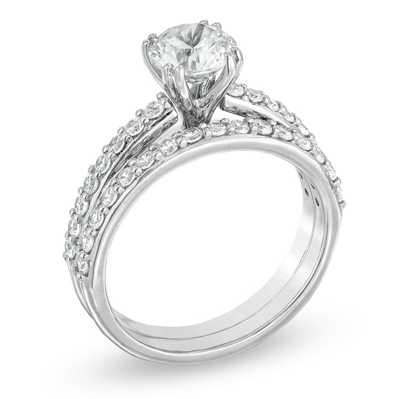 Main Image 2 of Celebration Lux® 1-1/2 CT. T.W. Certified Diamond Bridal Set in 18K White Gold (I/SI2)