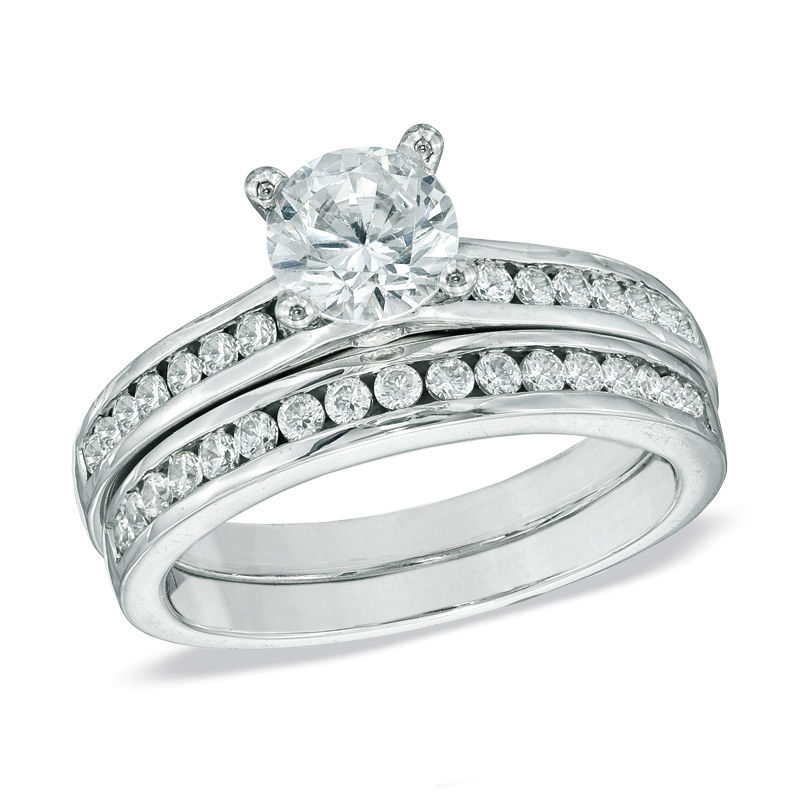 Main Image 1 of Celebration Lux® 1-1/2 CT. T.W. Certified Diamond Bridal Set in 18K White Gold (I/SI2)