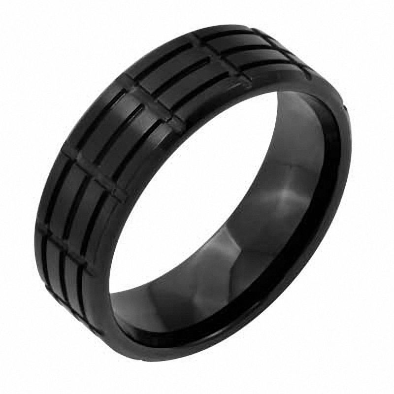 Men's 8.0mm Grooved Band in Black IP Stainless Steel
