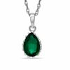 Thumbnail Image 0 of Pear-Shaped Lab-Created Emerald Crown Pendant in Sterling Silver