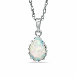 Pear-Shaped Lab-Created Opal Crown Pendant in Sterling Silver