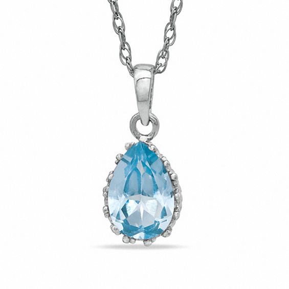 Pear-Shaped Lab-Created Aquamarine Crown Pendant in Sterling Silver ...