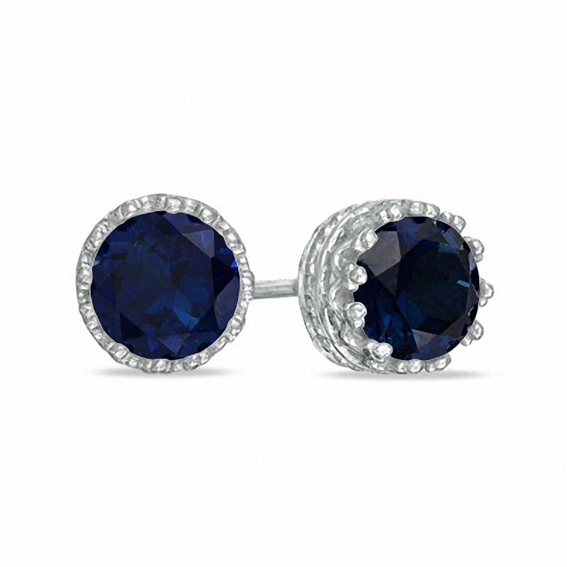 6.0mm Lab-Created Blue Sapphire Crown Earrings in Sterling Silver