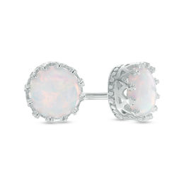 Opal October Birthstone Birthstones Collections Zales 6 0mm Lab Created Opal Crown Earrings In Sterling Silver