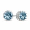 Thumbnail Image 0 of 6.0mm Simulated Aquamarine Crown Earrings in Sterling Silver