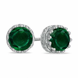 6.0mm Lab-Created Emerald Crown Earrings in Sterling Silver
