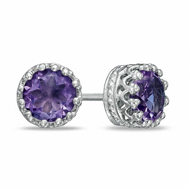 6.0mm Amethyst Crown Earrings in Sterling Silver