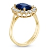 Thumbnail Image 1 of Oval Blue Sapphire and 1/2 CT. T.W. Diamond Frame Engagement Ring in 14K Gold