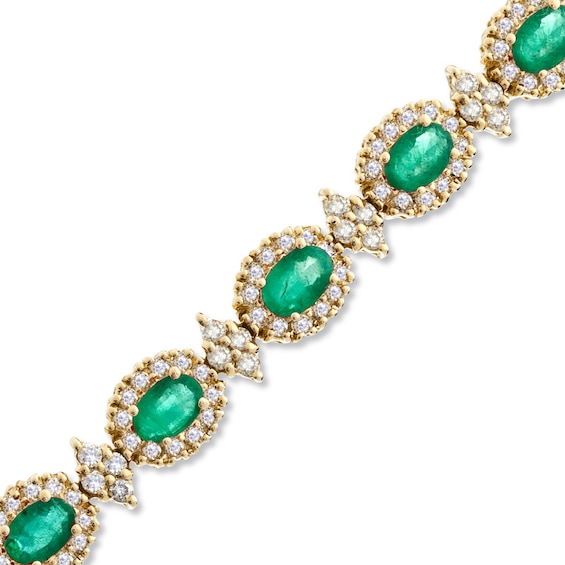 Oval Emerald and 4 CT. T.w. Diamond Bracelet in 14K Gold - 7.25"