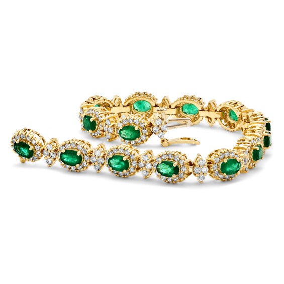 Oval Emerald and 4 CT. T.w. Diamond Bracelet in 14K Gold - 7.25"