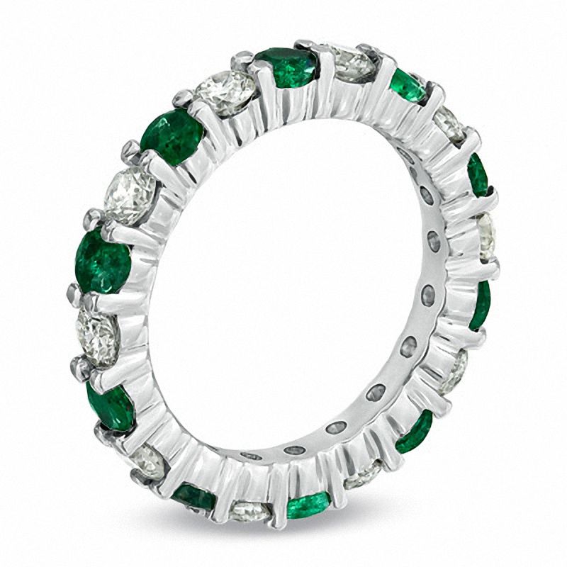 Emerald and 1 CT. T.W. Diamond Eternity Band in 14K White Gold