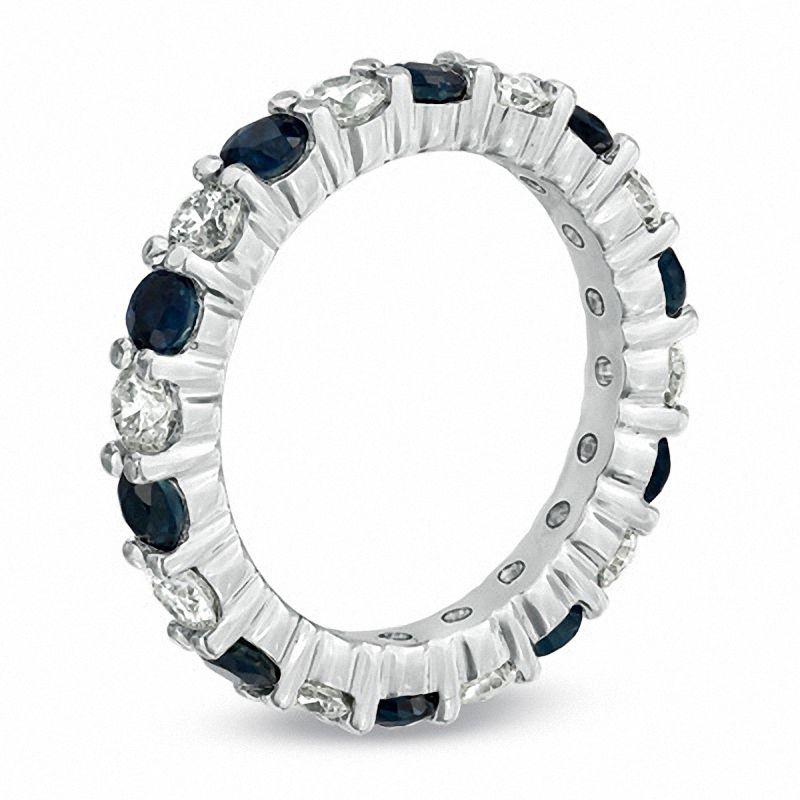 Blue Sapphire and 1 CT. T.W. Diamond Eternity Band in 14K White Gold