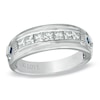 Thumbnail Image 0 of Vera Wang Love Collection Men's 3/4 CT. T.W. Square-Cut Diamond and Blue Sapphire Wedding Band in 14K White Gold
