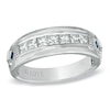 Thumbnail Image 1 of Vera Wang Men's 3/4 CT. T.W. Square-Cut Diamond and Blue Sapphire Wedding Band in 14K White Gold
