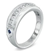 Thumbnail Image 1 of Vera Wang Love Collection Men's 3/4 CT. T.W. Square-Cut Diamond and Blue Sapphire Wedding Band in 14K White Gold