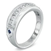 Thumbnail Image 2 of Vera Wang Men's 3/4 CT. T.W. Square-Cut Diamond and Blue Sapphire Wedding Band in 14K White Gold