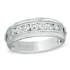 Thumbnail Image 1 of Vera Wang Men's 3/4 CT. T.W. Diamond and Blue Sapphire Wedding Band in 14K White Gold