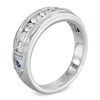 Thumbnail Image 2 of Vera Wang Men's 3/4 CT. T.W. Diamond and Blue Sapphire Wedding Band in 14K White Gold