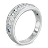 Thumbnail Image 1 of Vera Wang Love Collection Men's 3/4 CT. T.W. Diamond and Blue Sapphire Wedding Band in 14K White Gold