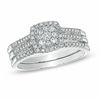 Thumbnail Image 0 of 1/2 CT. T.W. Diamond Cluster Square Frame Three-Piece Bridal Set in 10K White Gold