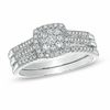 Thumbnail Image 1 of 1/2 CT. T.W. Diamond Cluster Square Frame Three-Piece Bridal Set in 10K White Gold