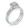 Thumbnail Image 1 of 1/2 CT. T.W. Diamond Cluster Square Frame Three-Piece Bridal Set in 10K White Gold