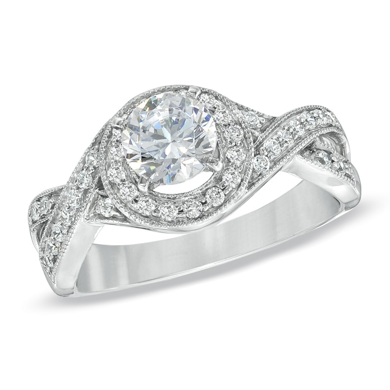 Main Image 1 of Celebration Lux® 1 CT. T.W. Certified Diamond Twist Frame Engagement Ring in 18K White Gold (I/SI2)