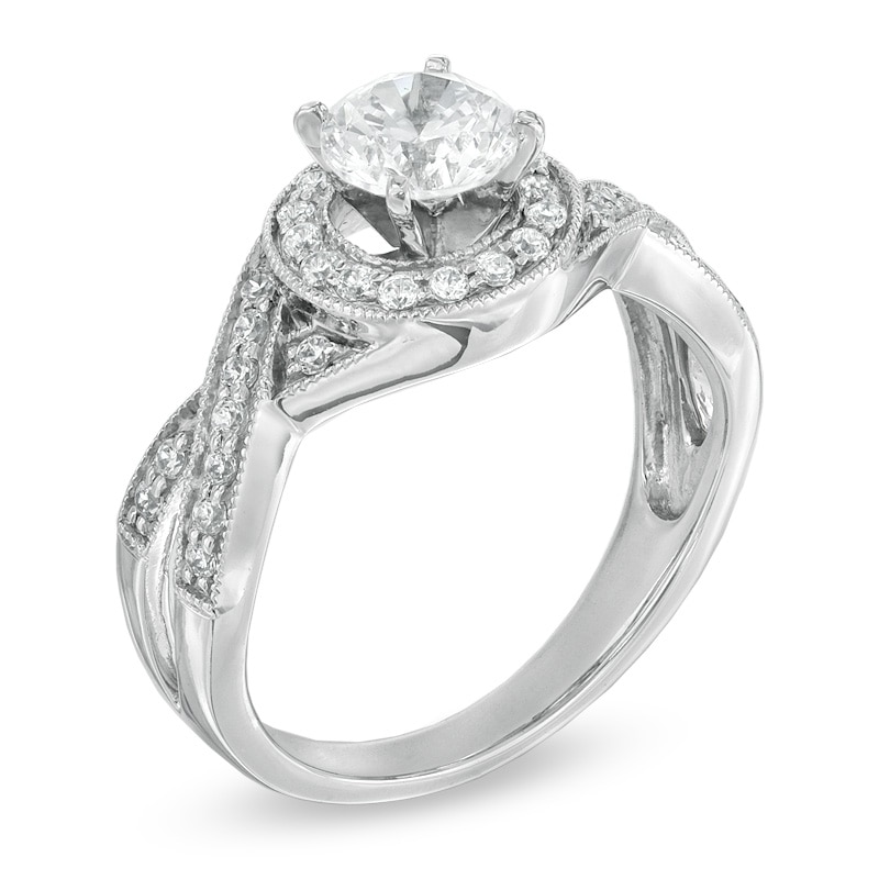 Main Image 2 of Celebration Lux® 1 CT. T.W. Certified Diamond Twist Frame Engagement Ring in 18K White Gold (I/SI2)