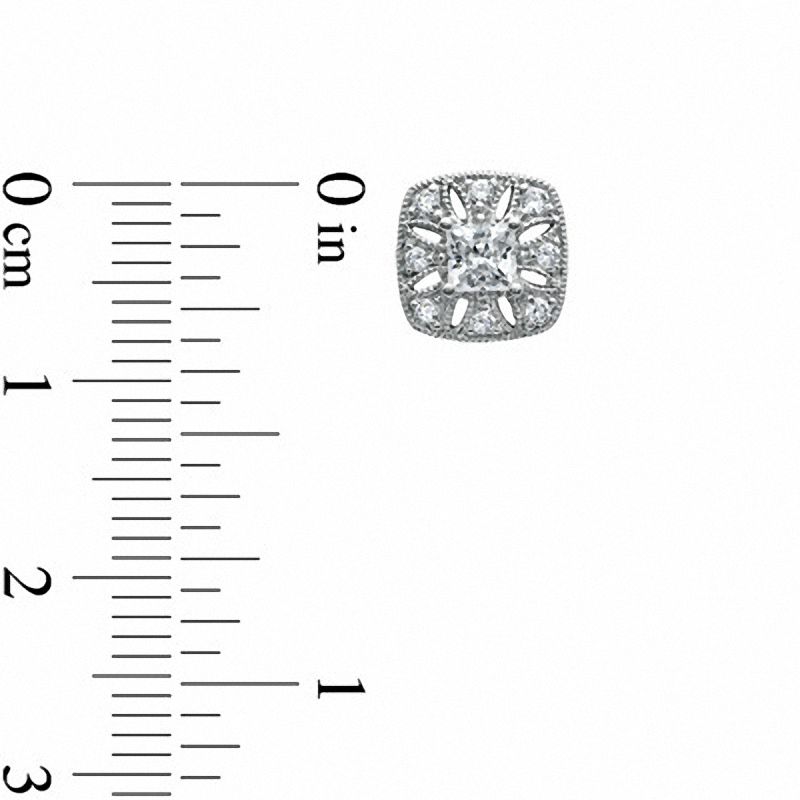 Main Image 2 of 3/4 CT. T.W. Princess-Cut Diamond Vintage-Style Square Stud Earrings in 10K White Gold