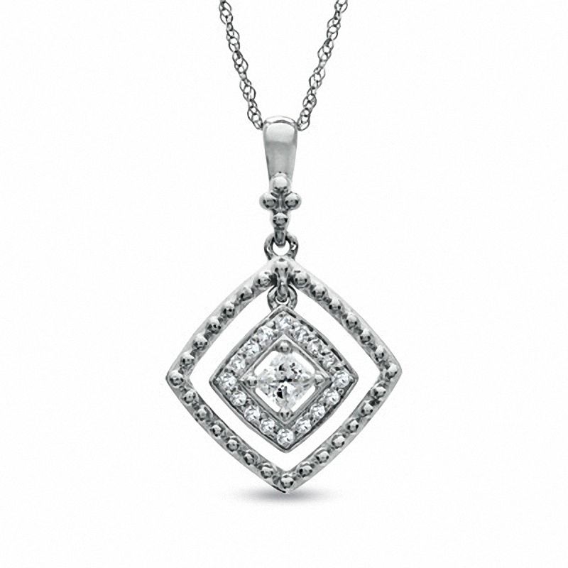 Main Image 1 of 1/4 CT. T.W. Princess-Cut Diamond Kite Drop Pendant in 10K White Gold