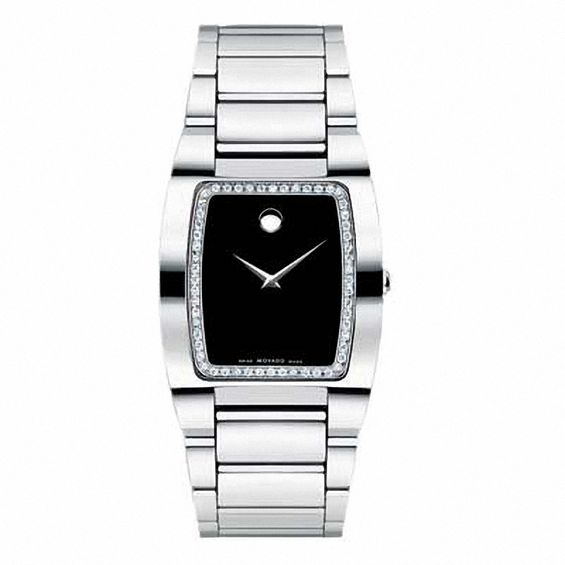 Men's Movado Fiero Diamond Accent Tungsten Carbide Watch with Tonneau Black Dial (Model: 0606506)