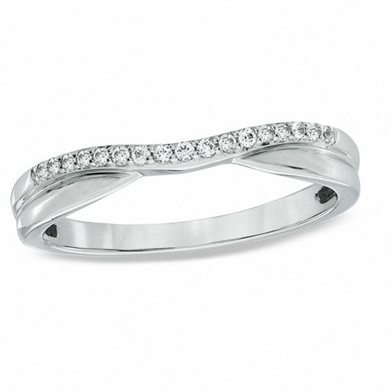 1/10 CT. T.w. Diamond Twist Contour Wedding Band in 14K White Gold