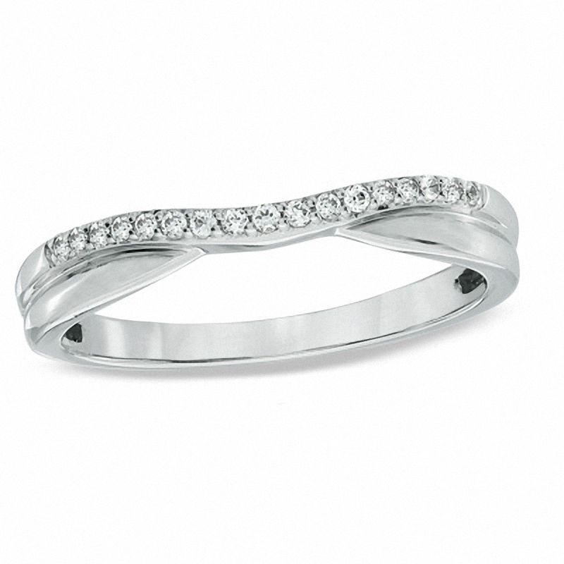 Main Image 1 of 1/10 CT. T.W. Diamond Twist Contour Wedding Band in 14K White Gold