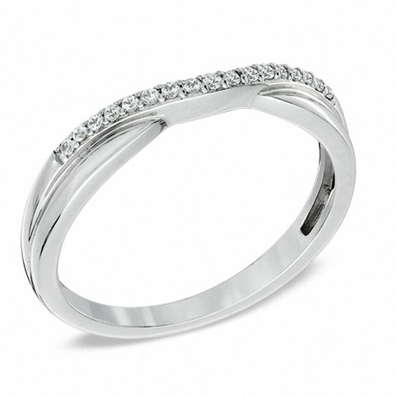 1/10 CT. T.w. Diamond Twist Contour Wedding Band in 14K White Gold