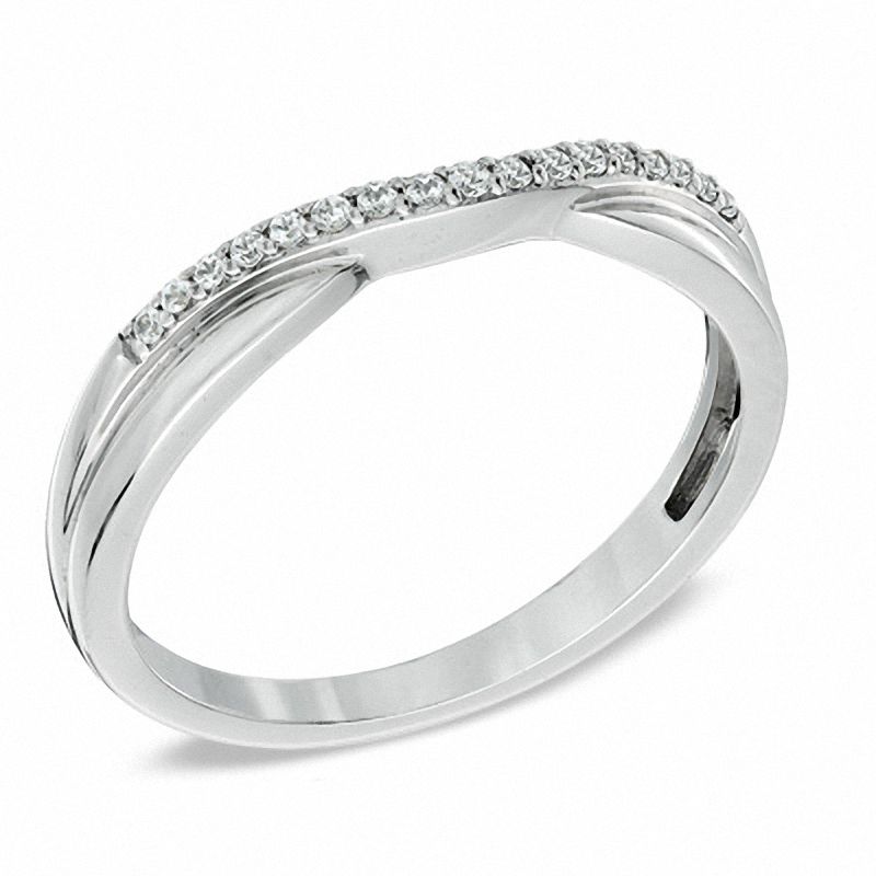 1/10 CT. T.W. Diamond Twist Contour Wedding Band in 14K White Gold