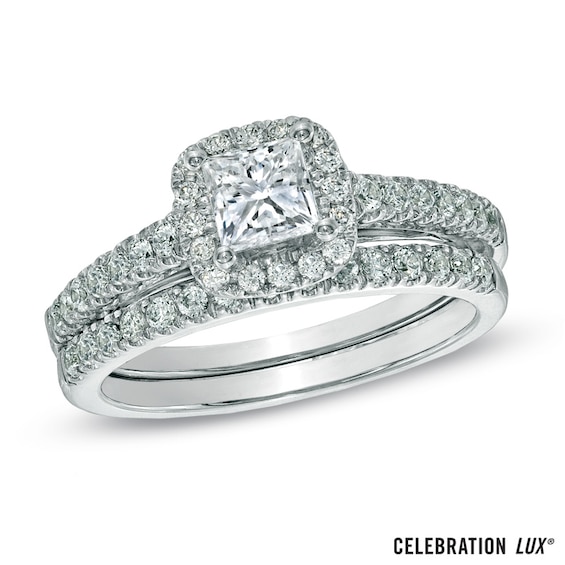 Celebration LuxÂ® 1-1/5 CT. T.w. Princess-Cut Certified Diamond Bridal Set in 14K White Gold (I/Si2)