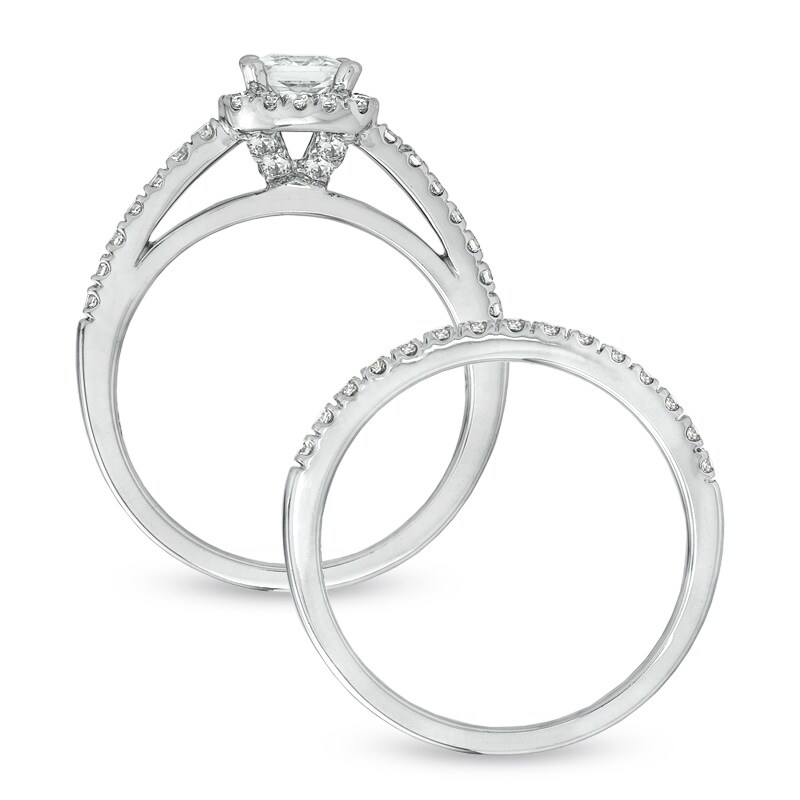 Main Image 3 of Celebration Lux® 1-1/5 CT. T.W. Princess-Cut Certified Diamond Bridal Set in 14K White Gold (I/SI2)
