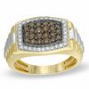 Thumbnail Image 0 of Men's 1 CT. T.W. Cushion-Shaped Champagne and White Multi-Diamond Frame Ring in 10K Two-Tone Gold