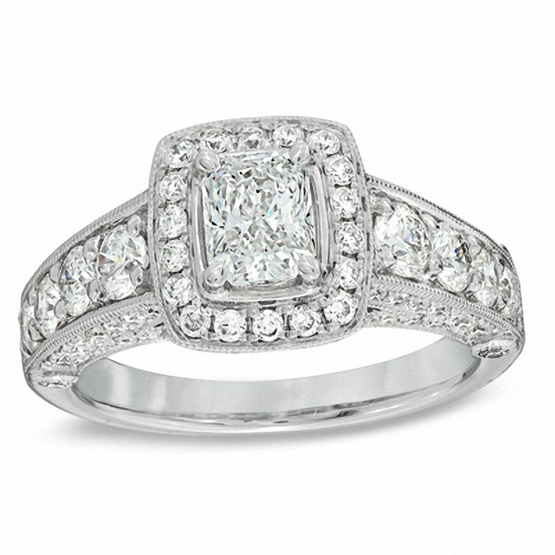Main Image 1 of 2-1/4 CT. T.W. Certified Emerald-Cut Diamond Frame Engagement Ring in 14K White Gold (I/I1)
