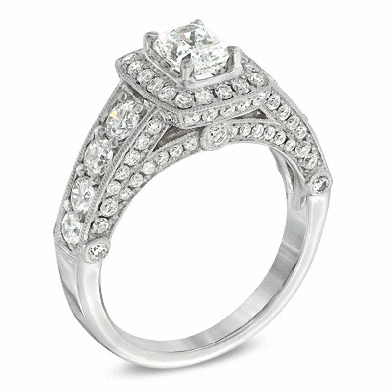 Main Image 2 of 2-1/4 CT. T.W. Certified Emerald-Cut Diamond Frame Engagement Ring in 14K White Gold (I/I1)