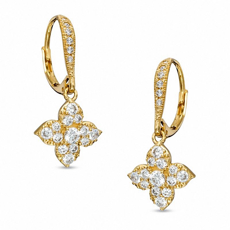 AVA Nadri Cubic Zirconia and Crystal Flower Drop Earrings in Brass with ...